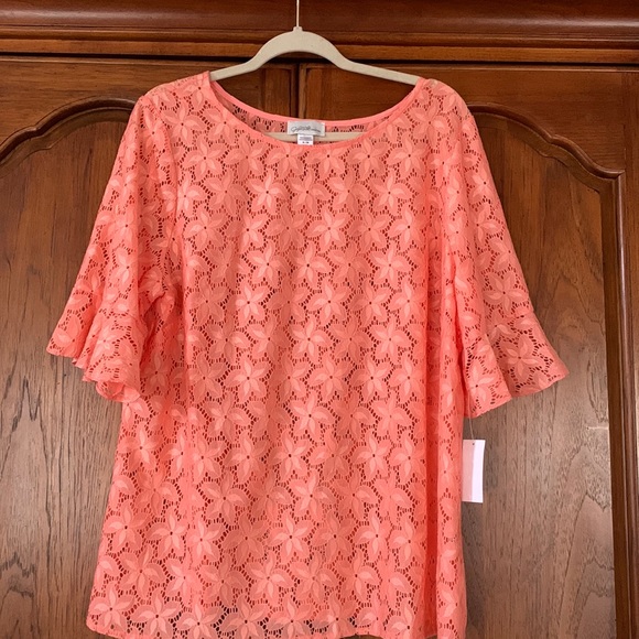 Jaclyn Smith Tops - Jaclyn Smith Collection Women’s Peach/Amber Color Lace Top Size XL New With Tags